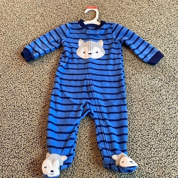 NWOT Carter’s Fleece Blue Baby Sleeper Size 6 Months - Picture 1 of 7